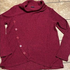 Studio 1886 Burgundy Ribbed Turtleneck Sweater with Asymmetrical Style